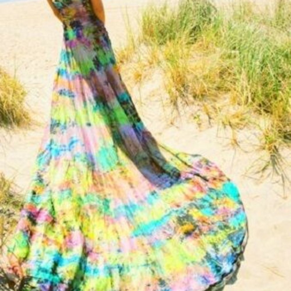 Pronovias Beach Silk Wedding Gown tie dye 2 4 6 small XS pink blue purple hippie